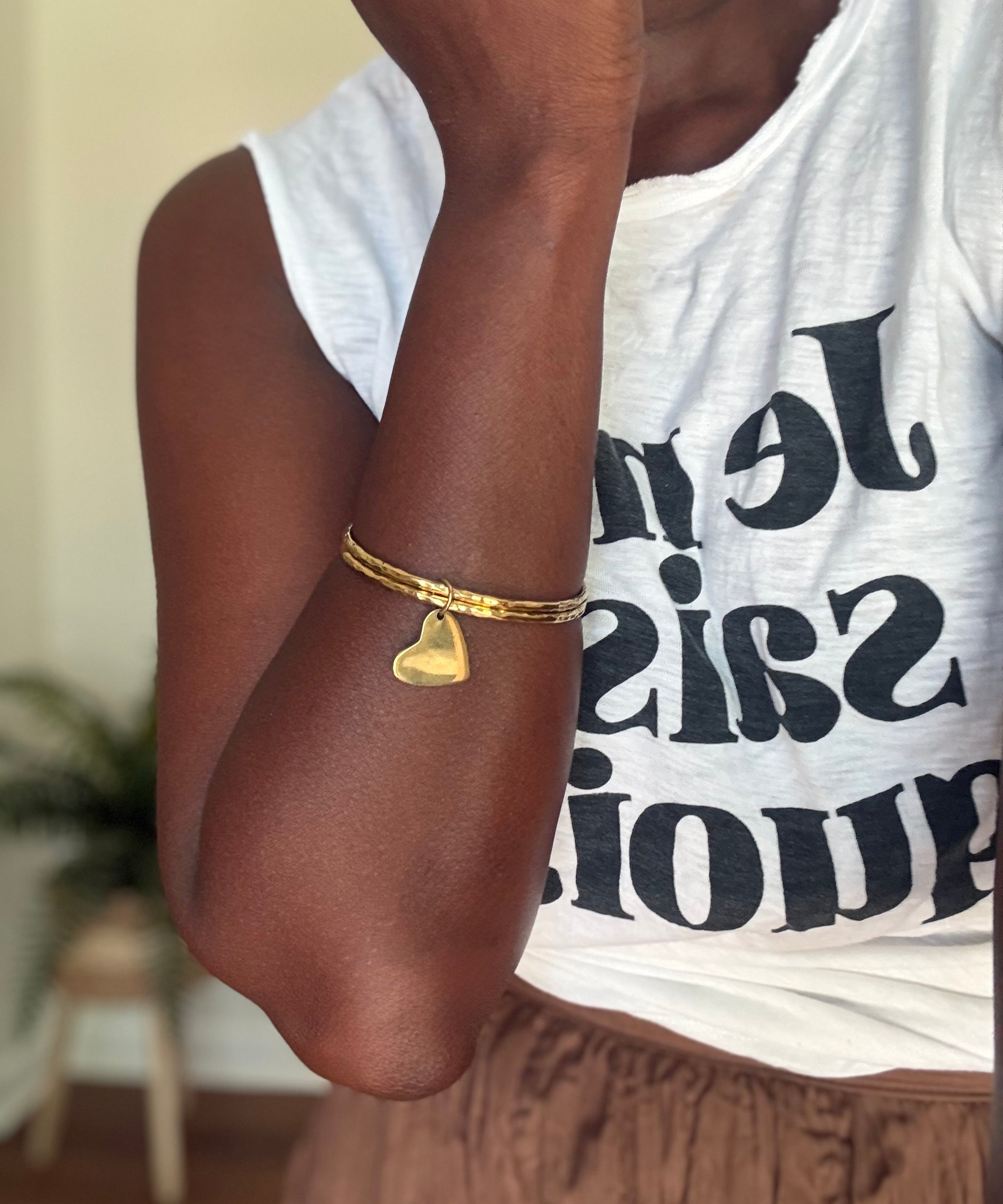 HEART TWIN CHARM BANGLE